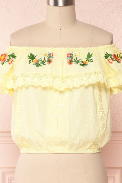 Maile Sun Yellow Embroidered Off-Shoulder Crop Top | Boutique 1861 2