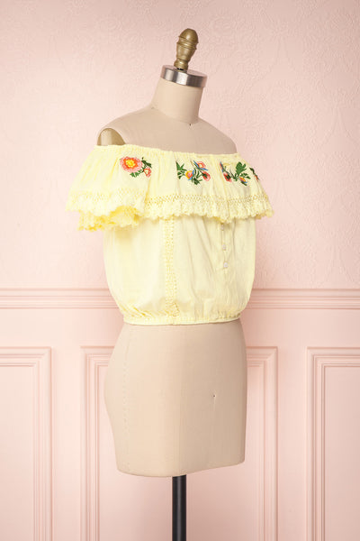 Maile Sun Yellow Embroidered Off-Shoulder Crop Top | Boutique 1861 3
