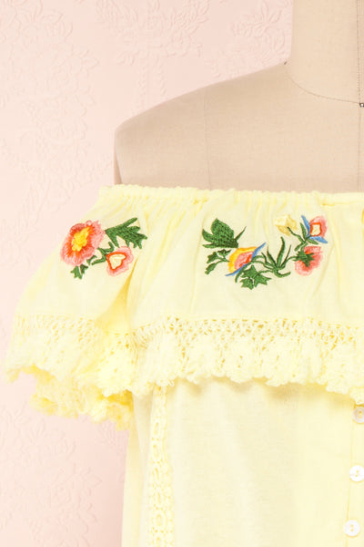 Maile Sun Yellow Embroidered Off-Shoulder Crop Top | Boutique 1861 7