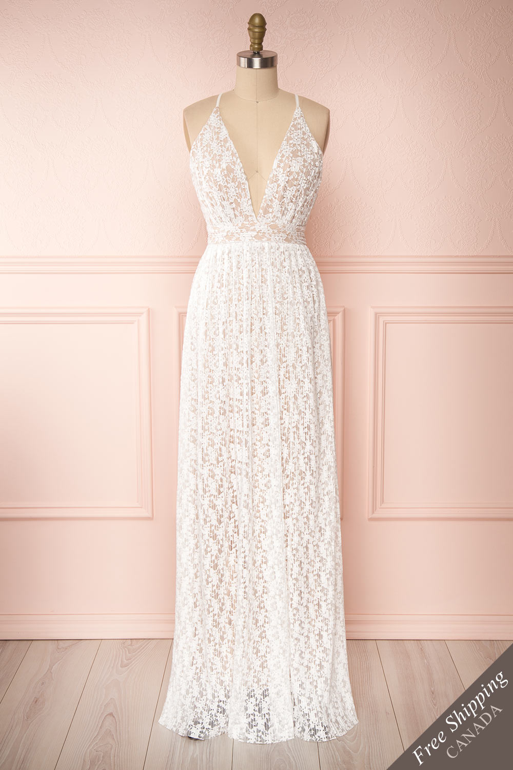 Mairead White Maxi Dress | Robe longue | Boutique 1861 front view 
