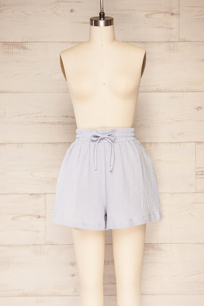 Maitee Blue Textured Drawstring Shorts | La petite garçonne  front view