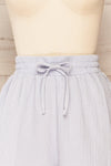 Maitee Blue Textured Drawstring Shorts | La petite garçonne  front close-up