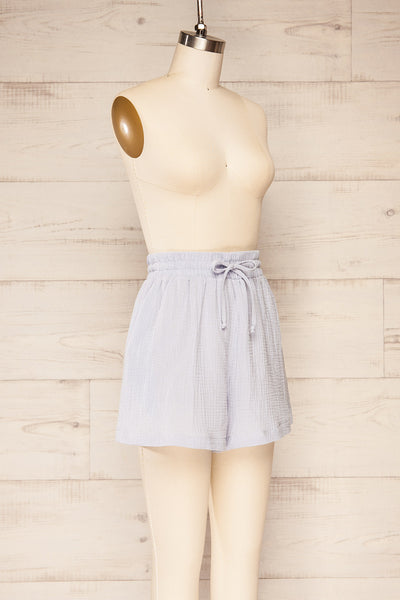 Maitee Blue Textured Drawstring Shorts | La petite garçonne  side view