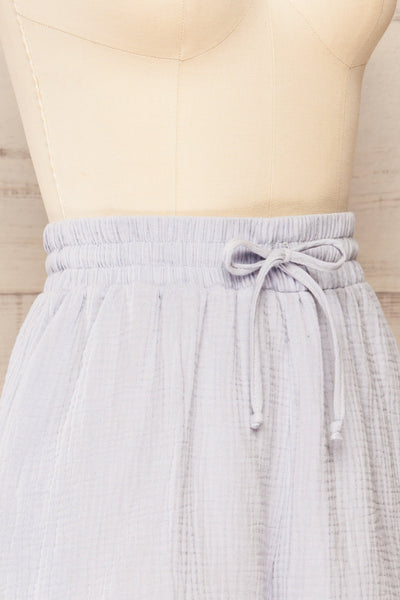 Maitee Blue Textured Drawstring Shorts | La petite garçonne  side close-up