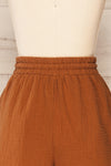 Maitee Cognac Textured Drawstring Shorts | La petite garçonne  back close-up