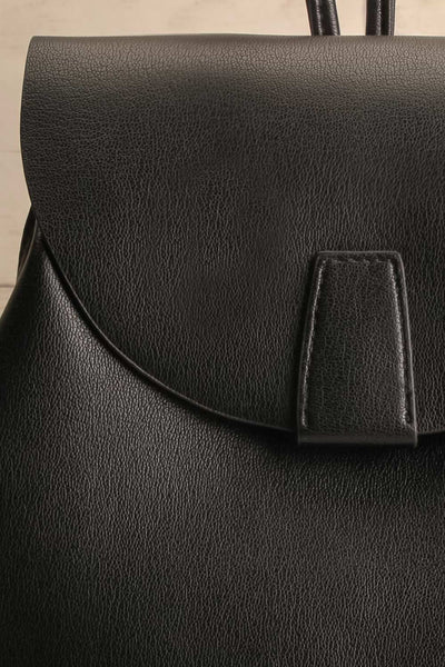 Maitu Black Small Vegan Leather Backpack | La petite garçonne front close-up