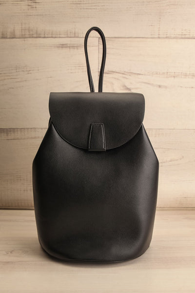 Maitu Black Small Vegan Leather Backpack | La petite garçonne front view