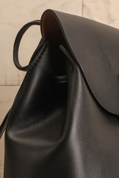 Maitu Black Small Vegan Leather Backpack | La petite garçonne side close-up