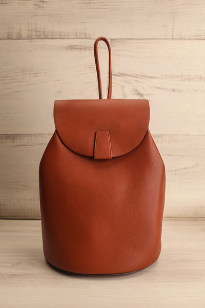 Maitu Brown Small Vegan Leather Backpack | La petite garçonne front view