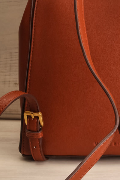 Maitu Brown Small Vegan Leather Backpack | La petite garçonne back close-up