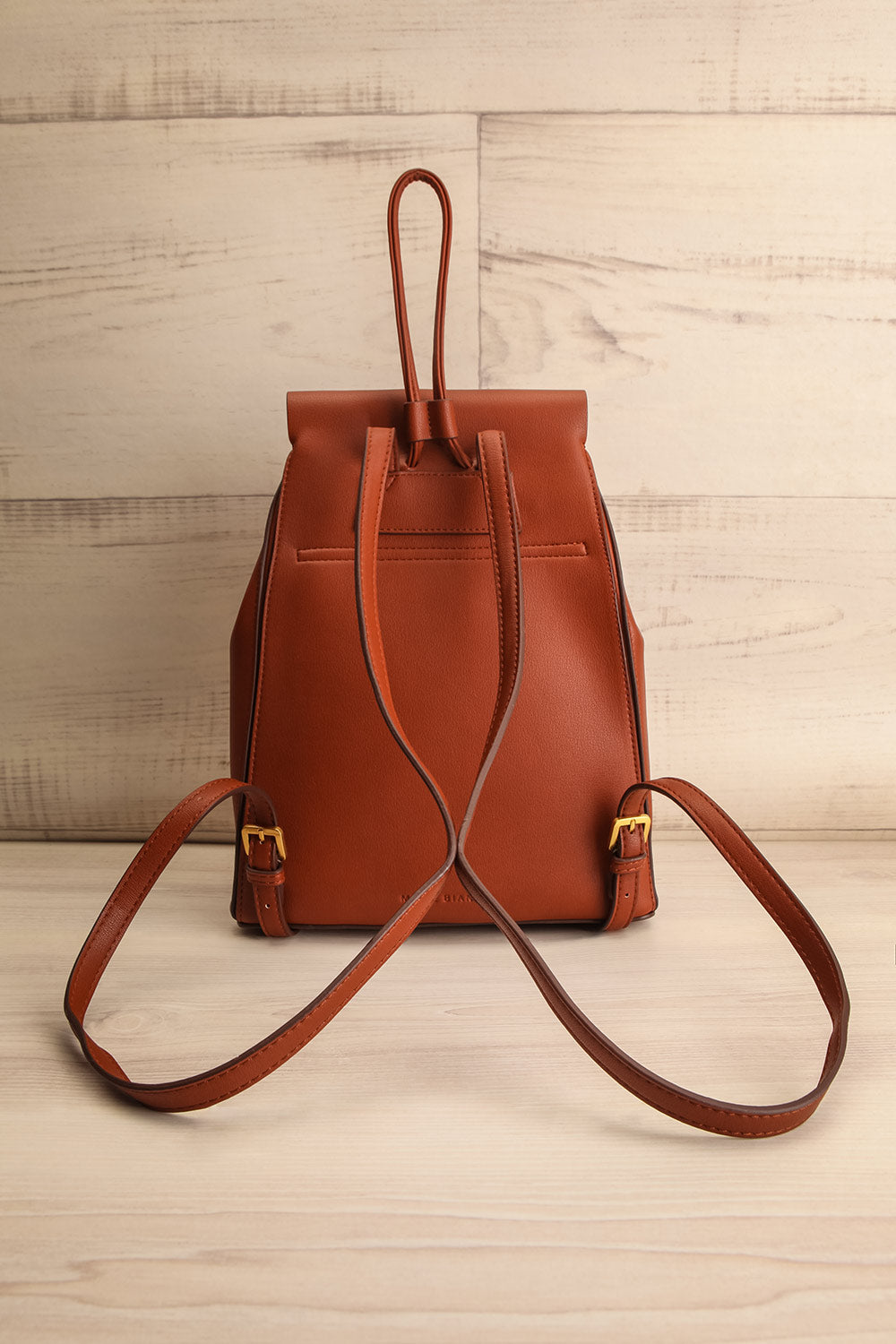 Maitu Brown Small Vegan Leather Backpack | La petite garçonne back view