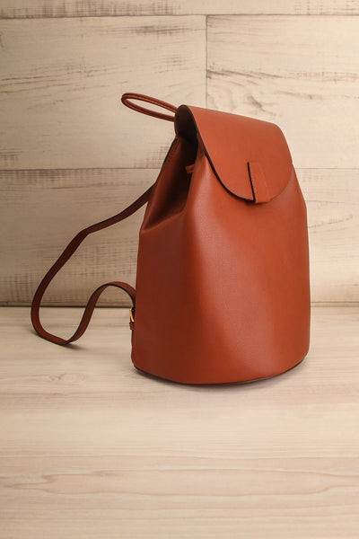 Maitu Brown Small Vegan Leather Backpack | La petite garçonne side view