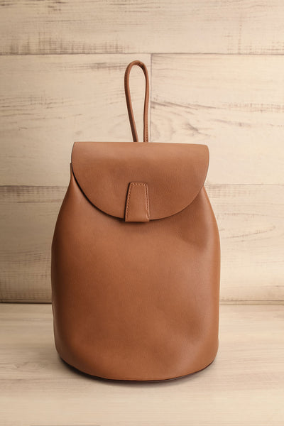Maitu Mocha Small Vegan Leather Backpack | La petite garçonne front view