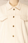 Majorque Oversized Beige Denim Shirt | La petite garçonne front close-up