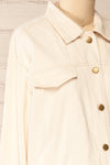 Majorque Oversized Beige Denim Shirt | La petite garçonne side close-up
