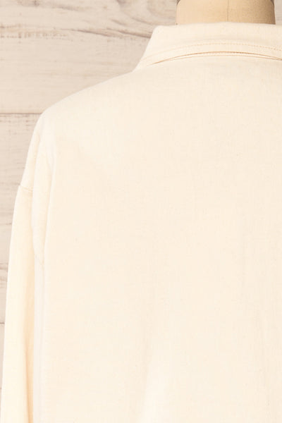 Majorque Oversized Beige Denim Shirt | La petite garçonne back close-up
