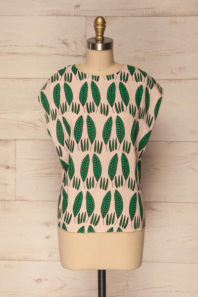 Maliano Oversized Blush Top w Green Leaf Pattern | La Petite Garçonne 1