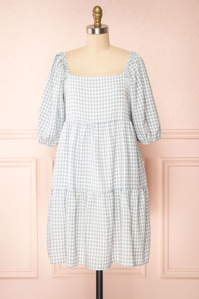 Malka Sage GreenTiered Gingham Short Dress | Boutique 1861 front view