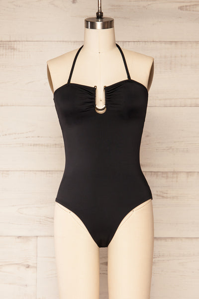 Mallow One-Piece Black Swimsuit | La petite garçonne - frotn neck lace