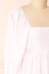 Malyne 3/4 Puff Sleeve Short Plaid Empire Waist Dress | Boutique 1861 side close-up