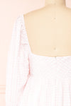 Malyne 3/4 Puff Sleeve Short Plaid Empire Waist Dress | Boutique 1861 back close-up