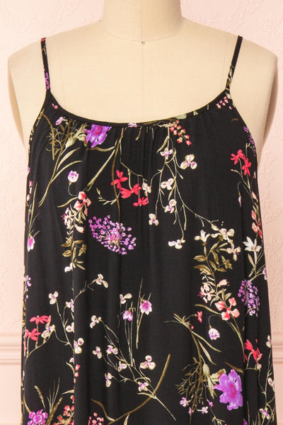 Mamie Black Floral Maxi Dress w/ Belt | Boutique 1861 no belt close-up