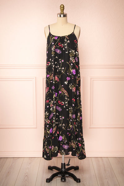 Mamie Black Floral Maxi Dress w/ Belt | Boutique 1861 no belt