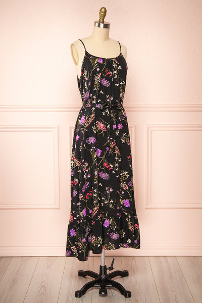 Mamie Black Floral Maxi Dress w/ Belt | Boutique 1861 side view