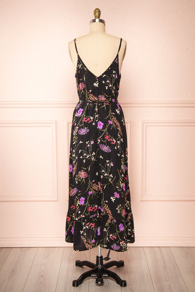Mamie Black Floral Maxi Dress w/ Belt | Boutique 1861 back view