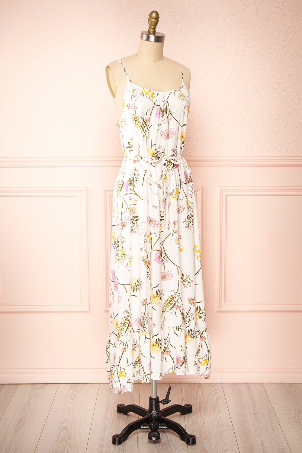 Mamie White Floral Maxi Dress w/ Belt | Boutique 1861 side view