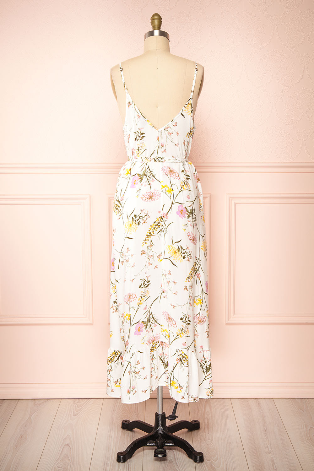 Mamie White Floral Maxi Dress w/ Belt | Boutique 1861 back view