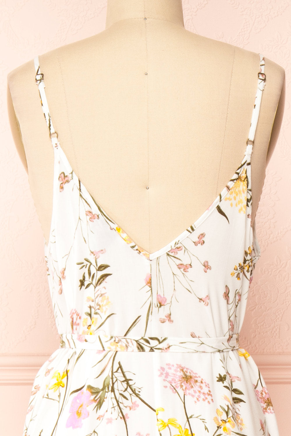 Mamie White Floral Maxi Dress w/ Belt | Boutique 1861 back close-up