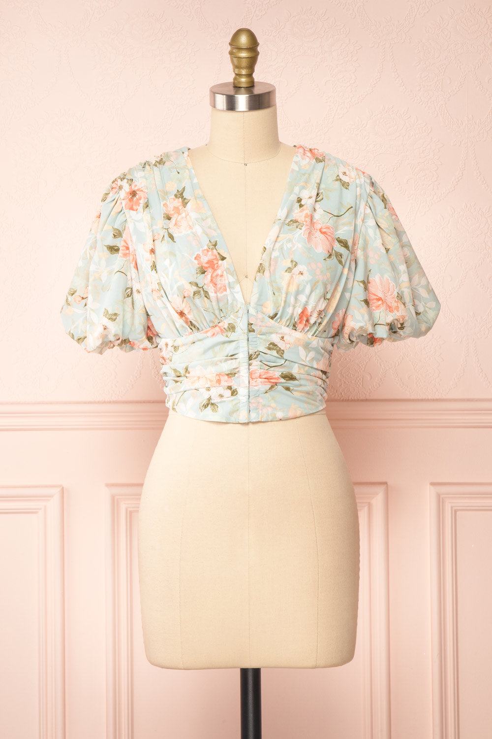 Mandukhai Cropped Floral Top w/ Puffy Sleeves | Boutique 1861  front view