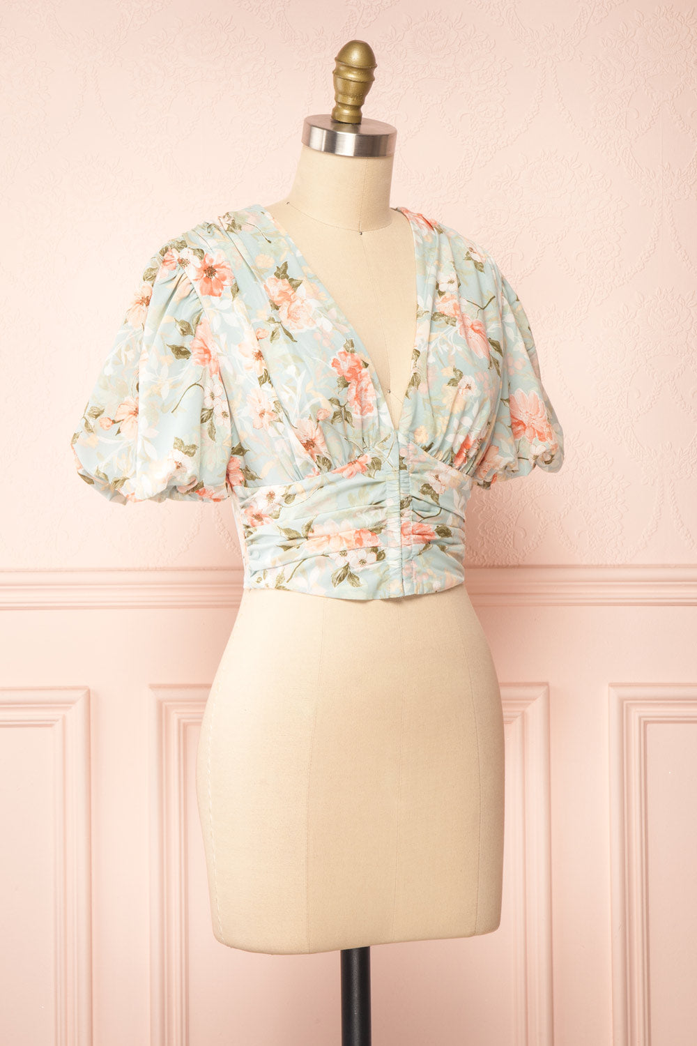 Mandukhai Cropped Floral Top w/ Puffy Sleeves | Boutique 1861  side view