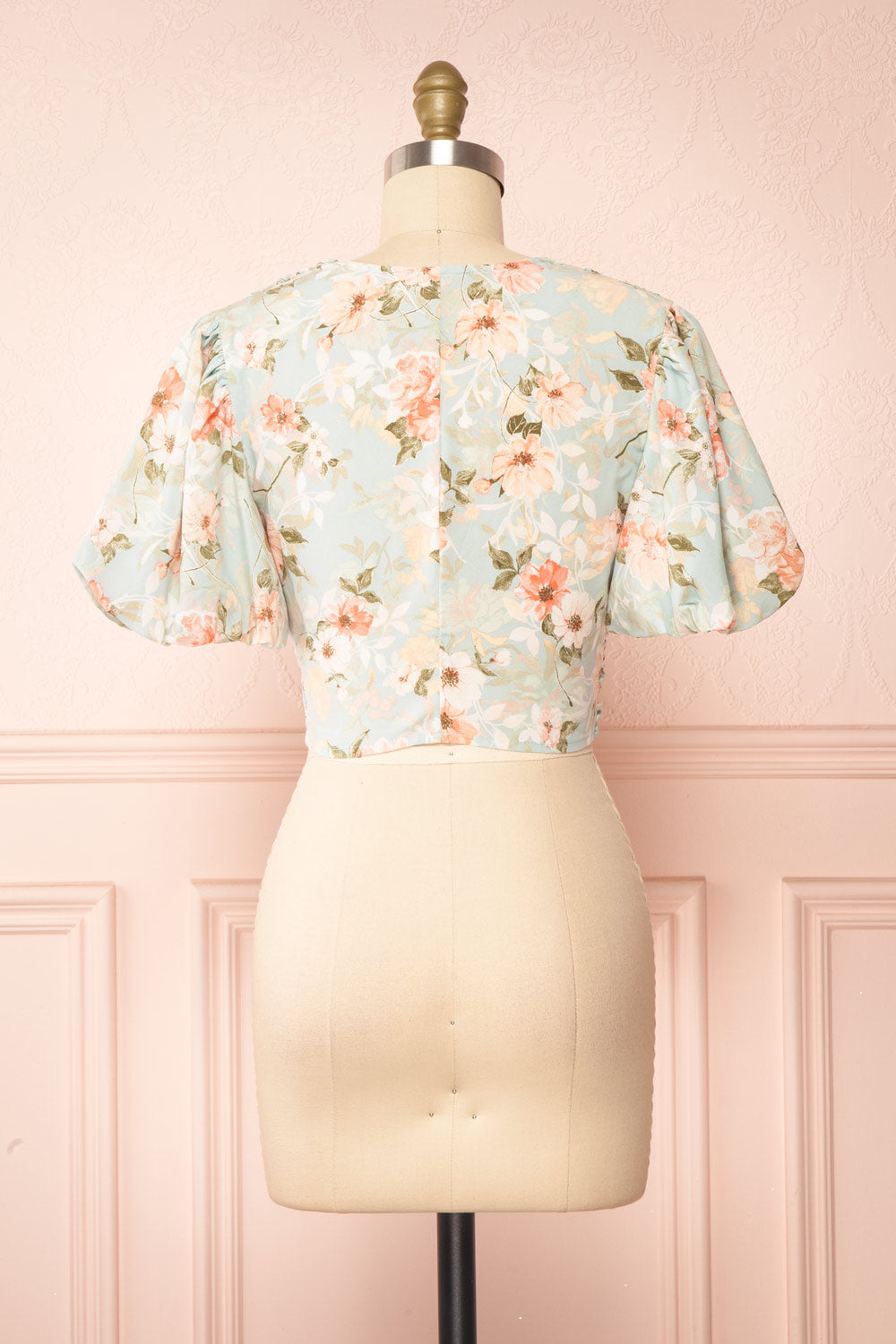Mandukhai Cropped Floral Top w/ Puffy Sleeves | Boutique 1861  back view