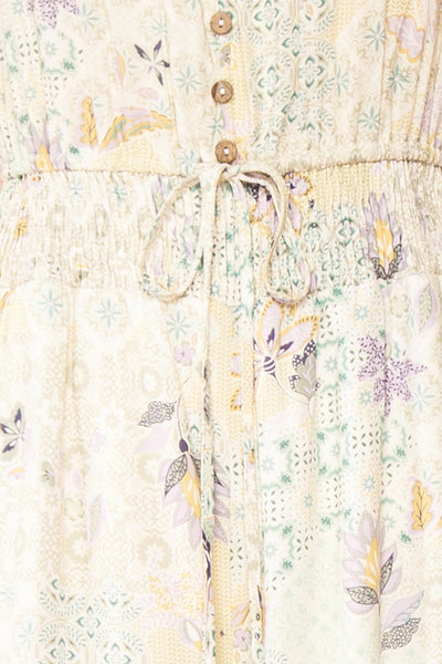 Marbella Floral Print Flared Leg Jumpsuit | Boutique 1861 fabric