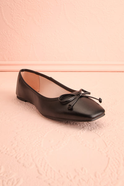 Maree Black Ballet Flats w/ Bow | Boutique 1861 front close-up