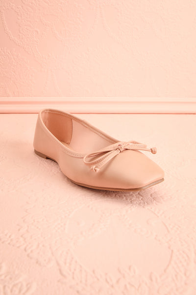 Maree Blush Pink Ballet Flats w/ Bow | Boutique 1861 front view