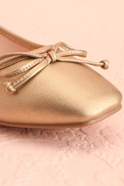 Maree Gold Ballet Flats w/ Bow | Boutique 1861 front close-up