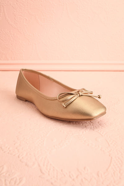 Maree Gold Ballet Flats w/ Bow | Boutique 1861 front view