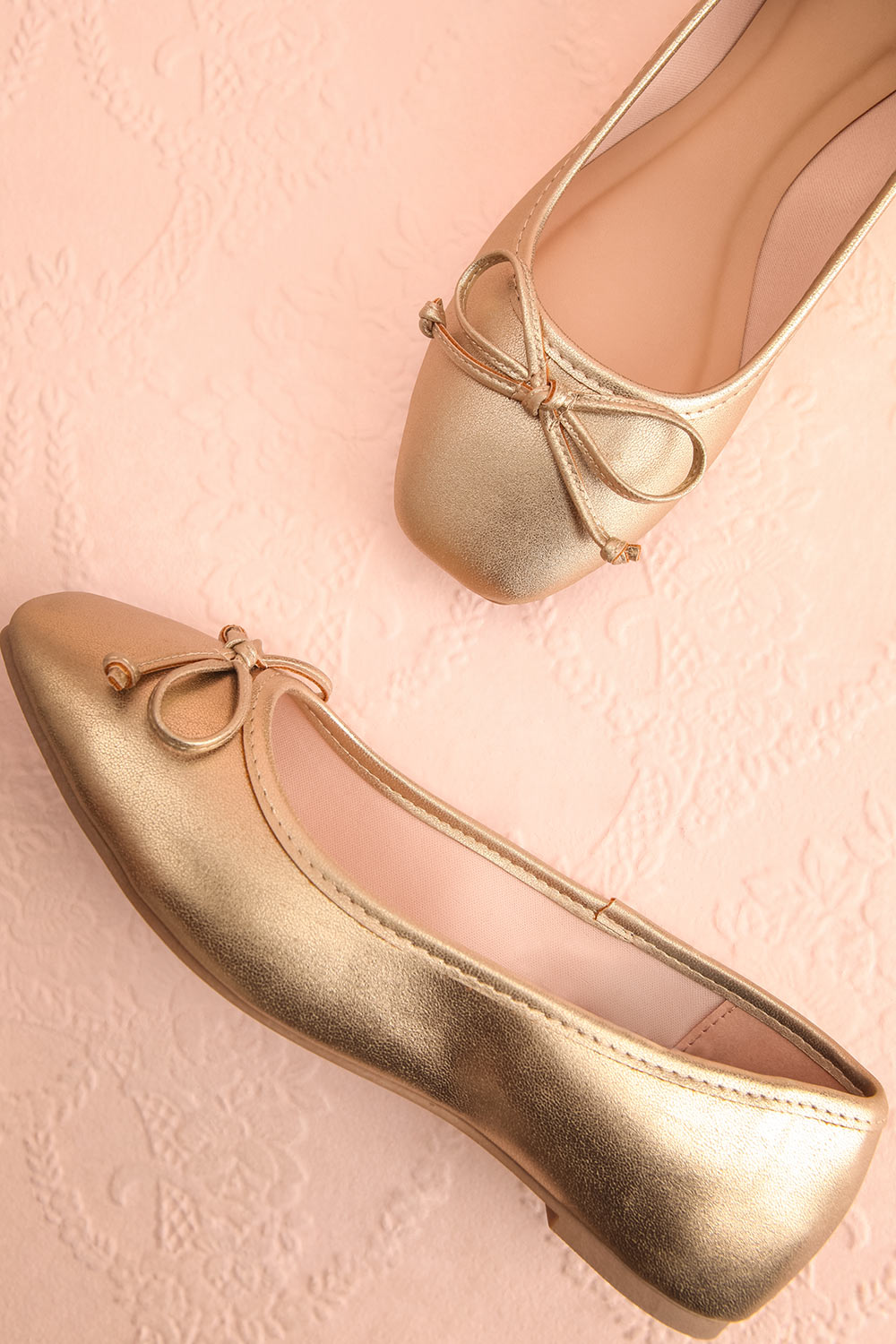 Maree Gold Ballet Flats w/ Bow | Boutique 1861 flat view