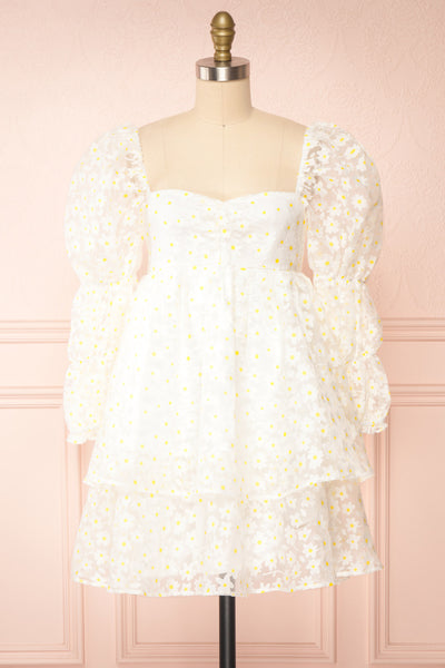 Marguerites Daisy Patterned Short Babydoll Dress | Boutique 1861 - front view