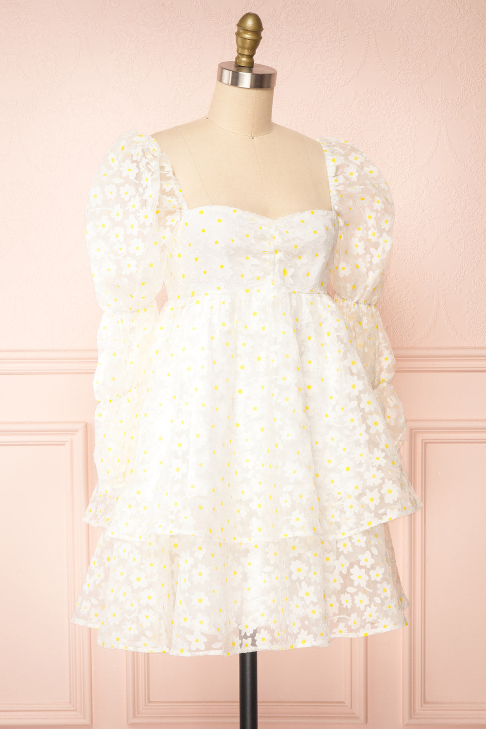 Marguerites Daisy Patterned Short Babydoll Dress