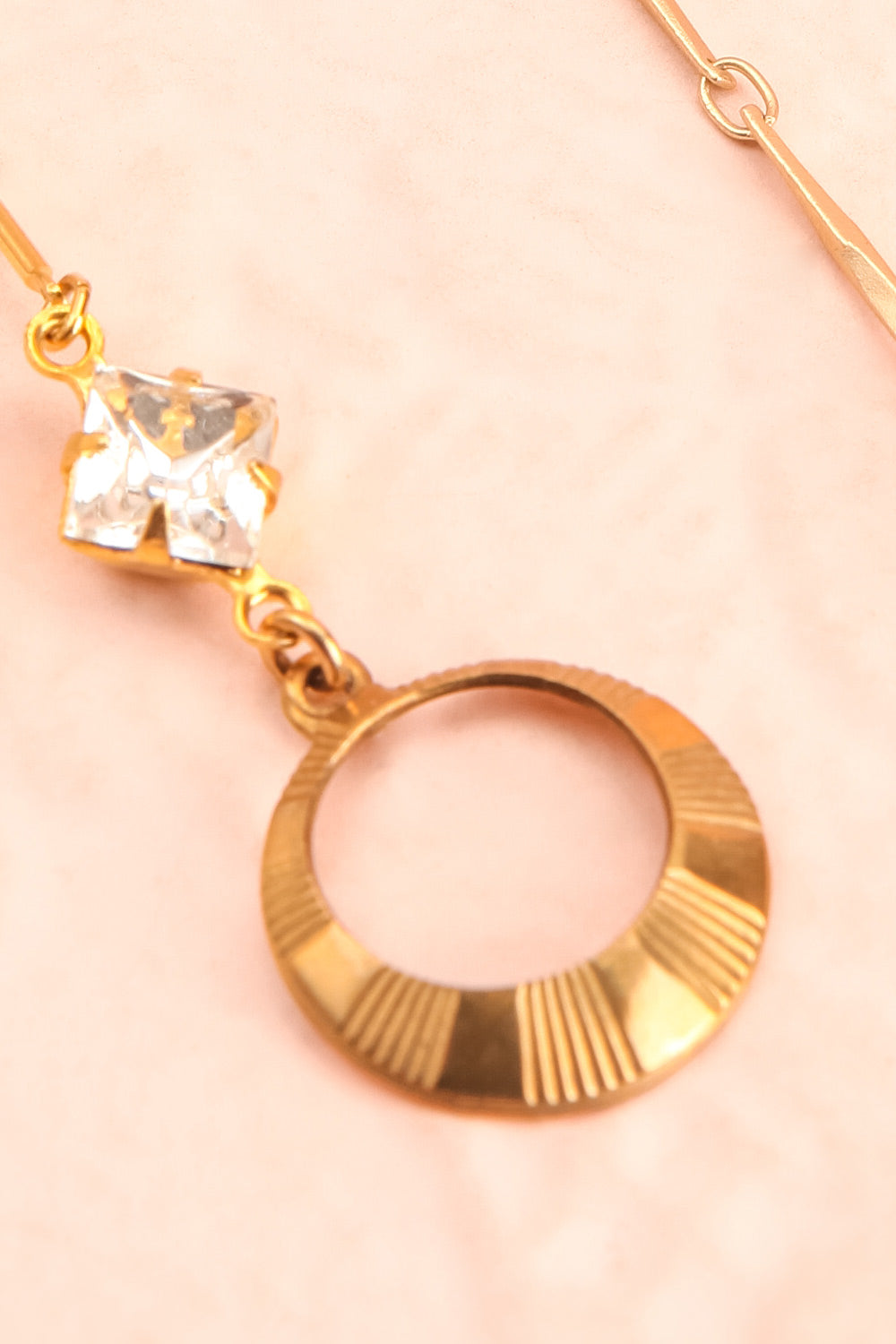 Marie Curie Gold & White Pendant Earrings | Boutique 1861 close-up