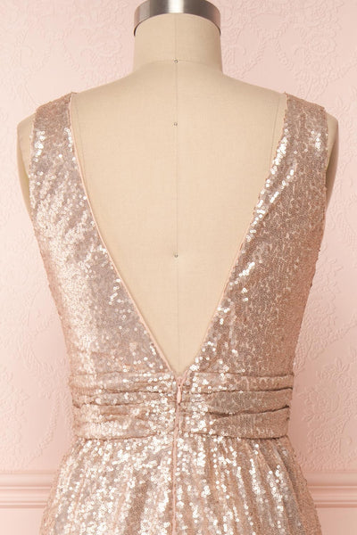 Marie-France Rose Gold Sequined Empire Waist Gown back close up | Boutique 1861