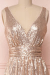 Marie-France Rose Gold Sequined Empire Waist Gown front close up | Boutique 1861