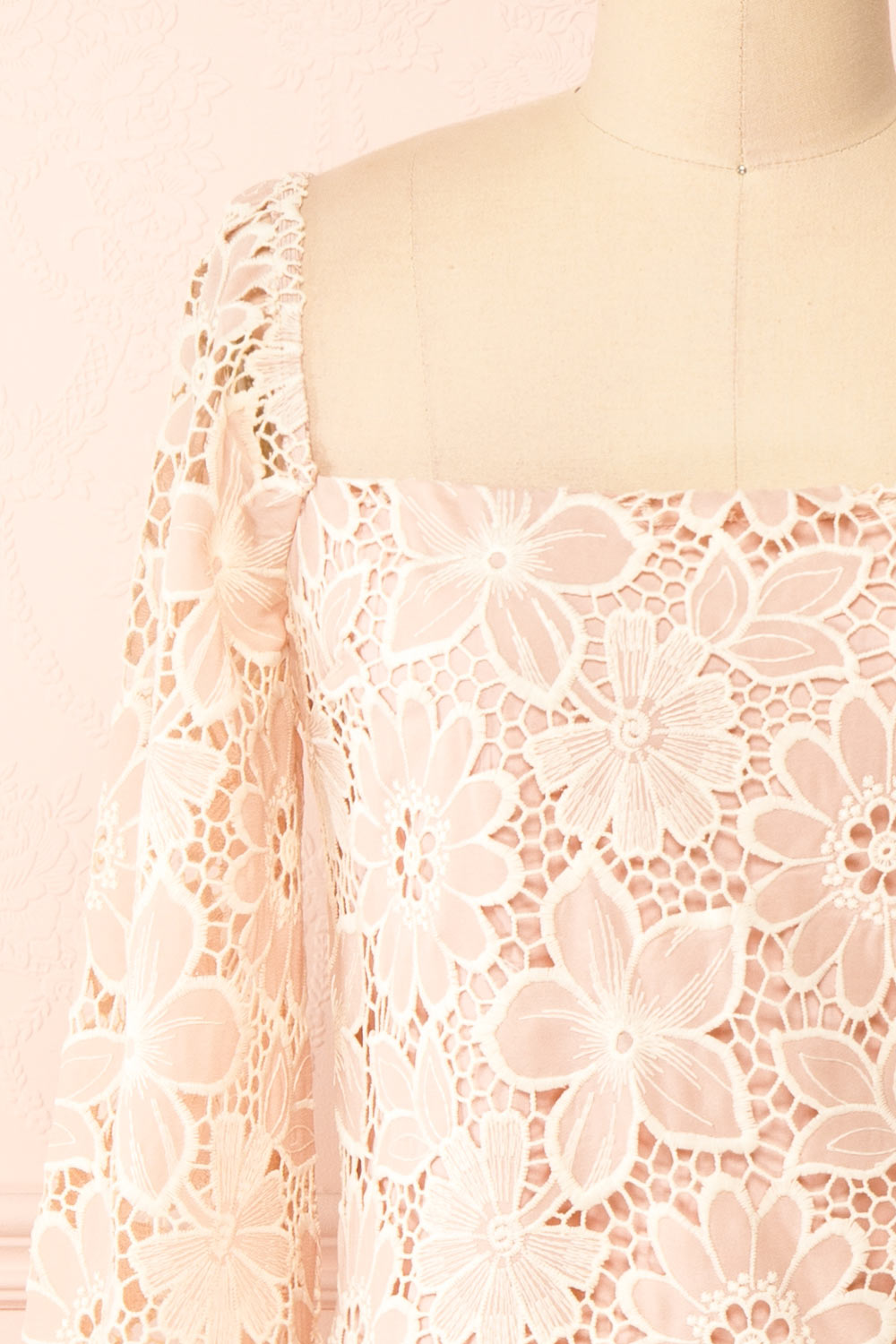 Marie-Liesse Short Pink Open-Work Lace Dress | Boutique 1861 front close-up