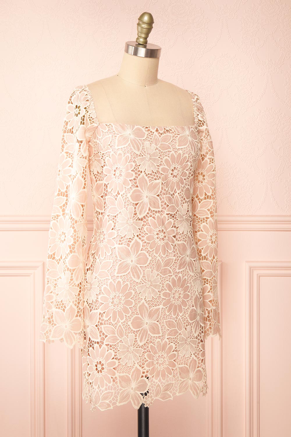 Marie-Liesse Short Pink Open-Work Lace Dress | Boutique 1861 side view 