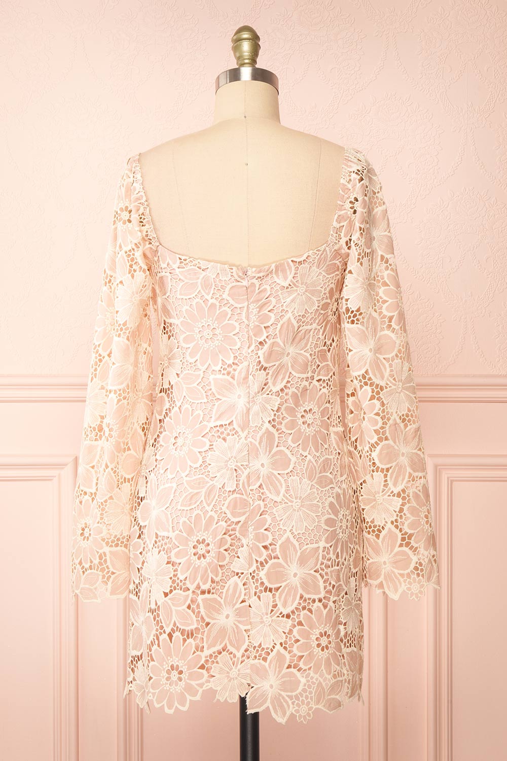 Marie-Liesse Short Pink Open-Work Lace Dress | Boutique 1861 back view 