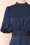 Mariela Navy Mock Neck Silky Midi Dress | Boutique 1861 front close-up